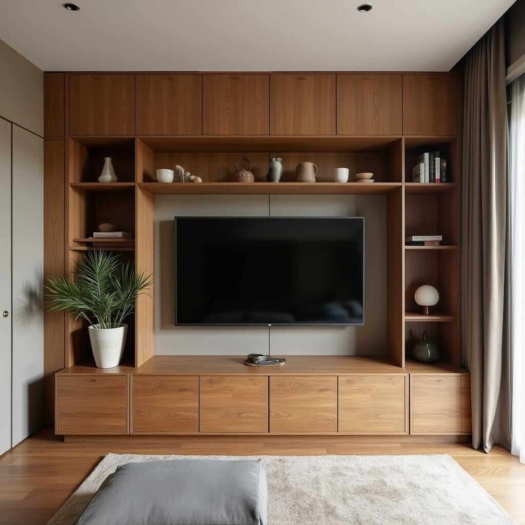 centro de entretenimiento con espacio para decoración